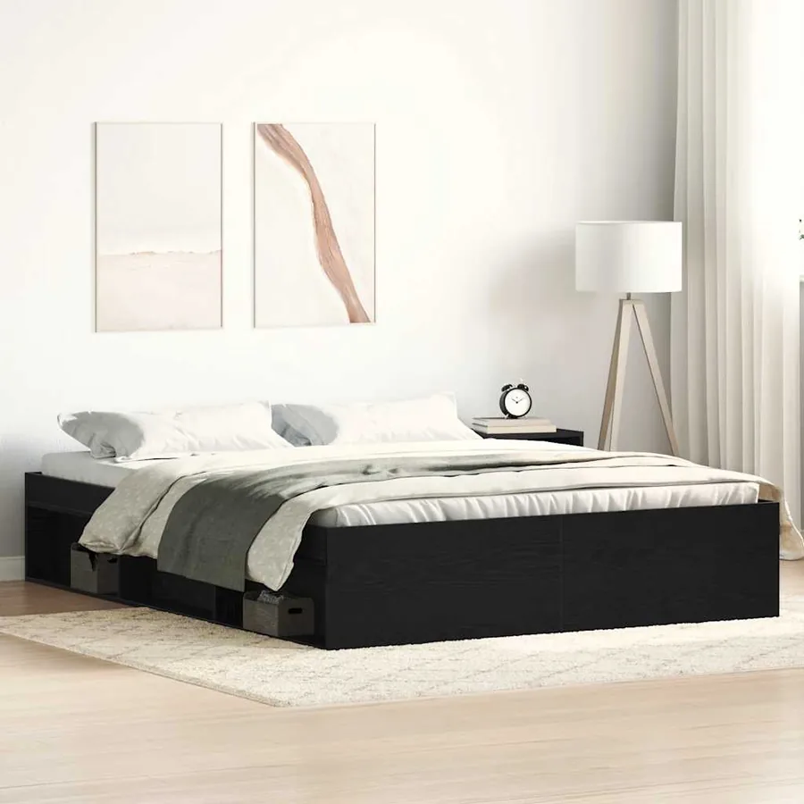 Cadre de lit sans matelas en chêne noir 150x200 cm bois d'ingénierie