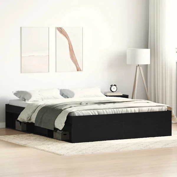 Cadre de lit sans matelas en chêne noir 150x200 cm bois d'ingénierie