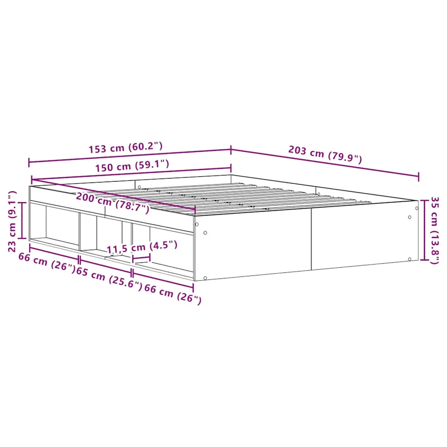 Cadre de lit sans matelas en chêne noir 150x200 cm bois d'ingénierie - 10