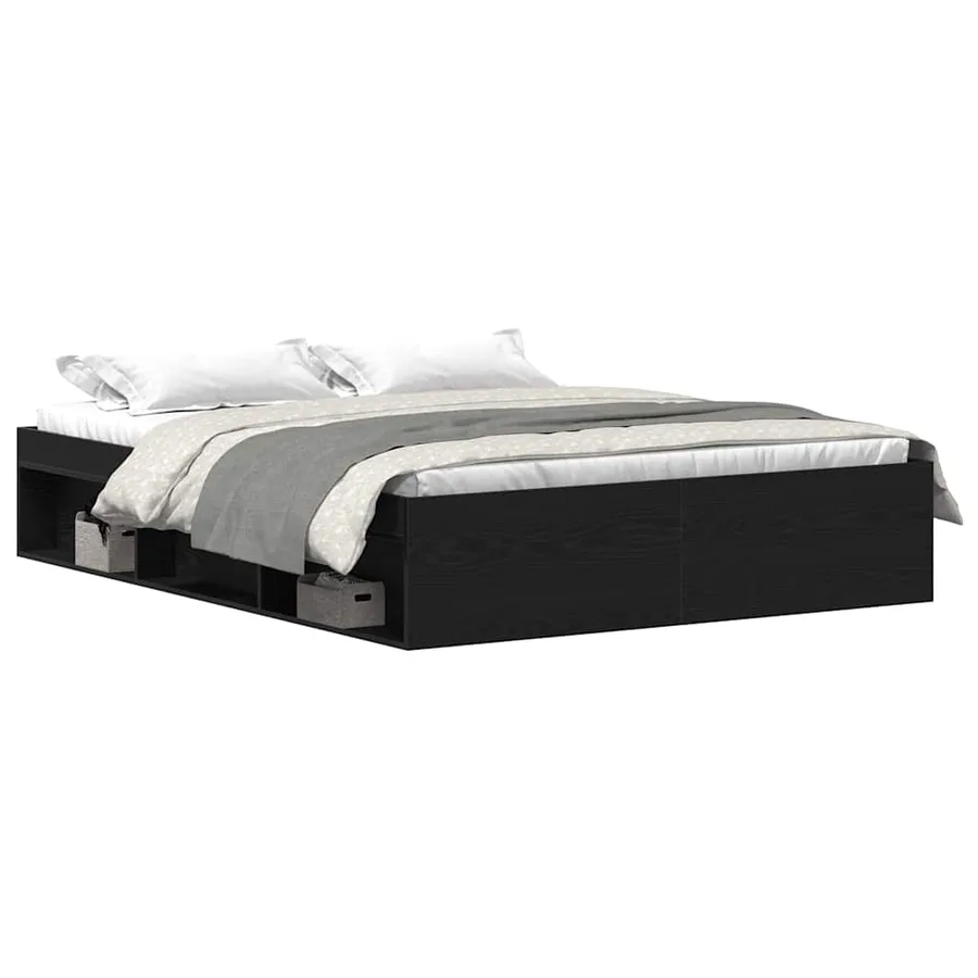 Cadre de lit sans matelas en chêne noir 150x200 cm bois d'ingénierie - 2