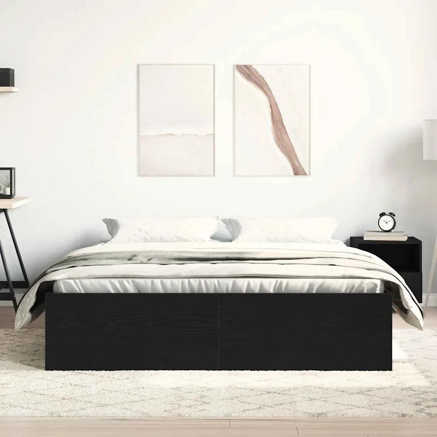 Cadre de lit sans matelas en chêne noir 150x200 cm bois d'ingénierie - 3