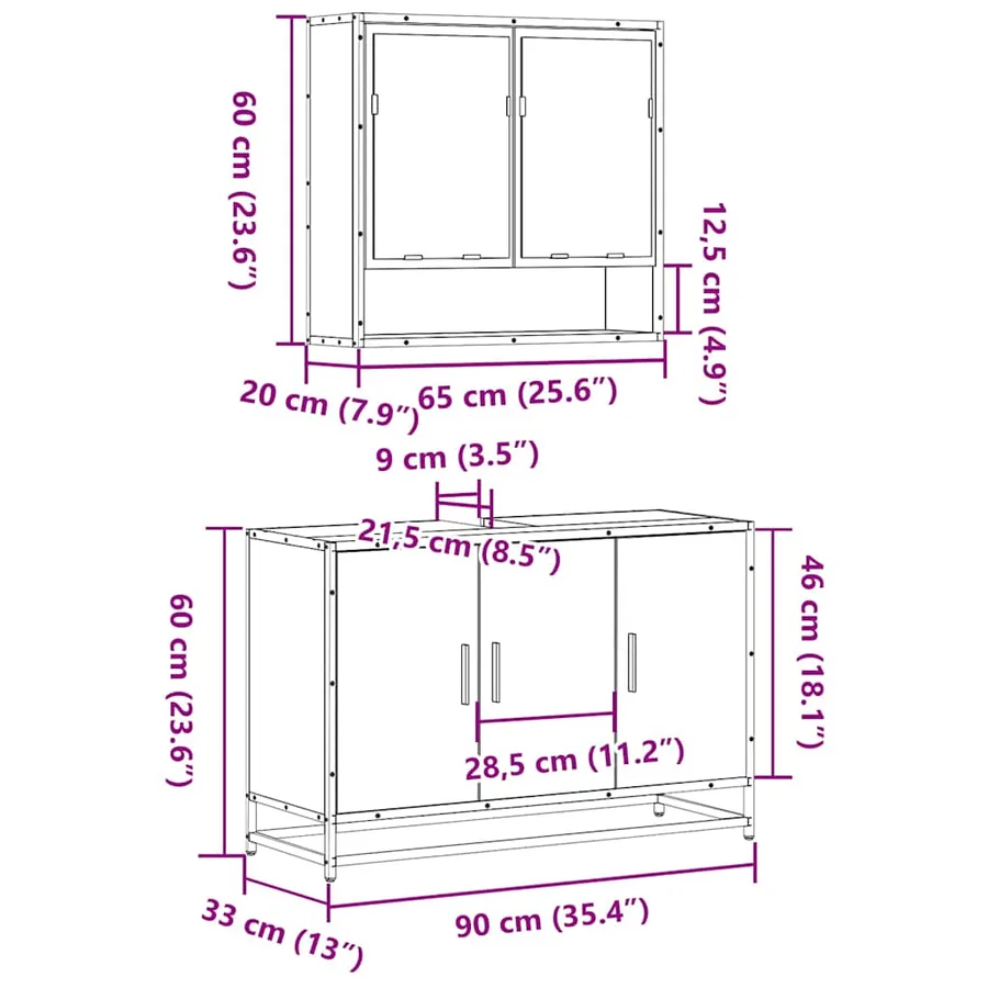 Ensemble de meubles de salle de bain 2 pcs Sonoma gris - 11
