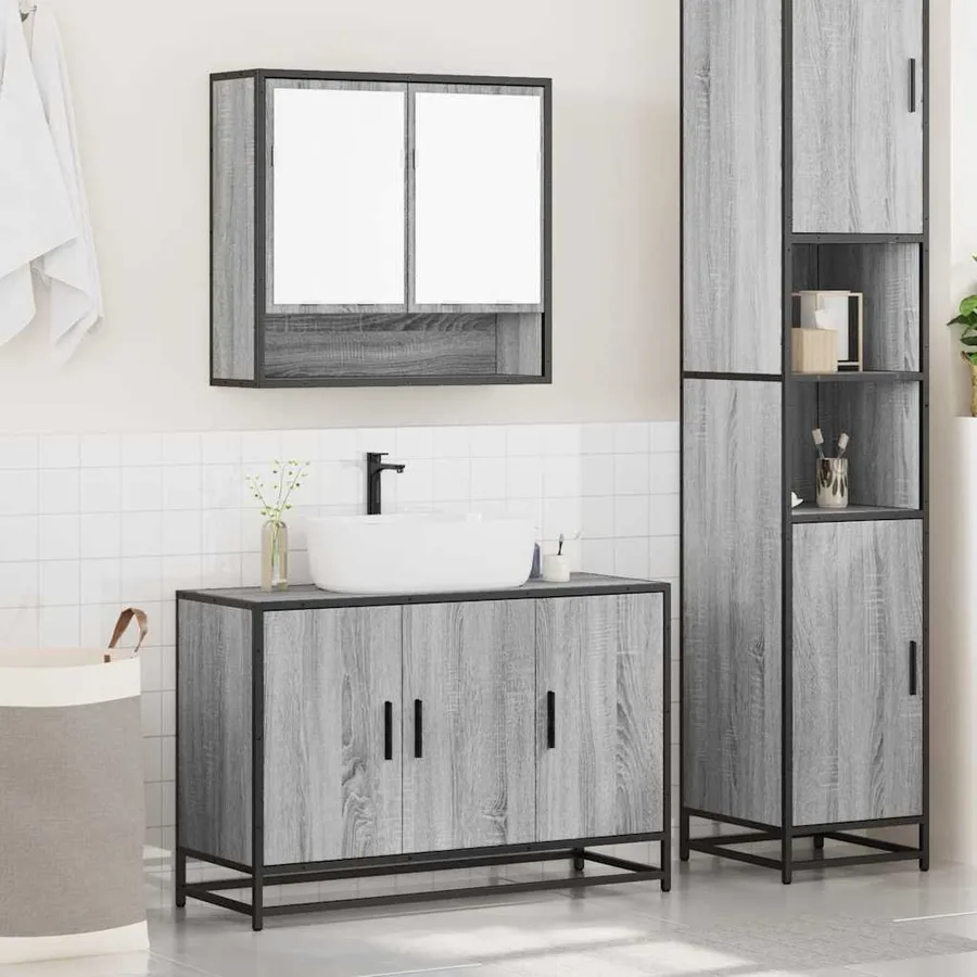 Ensemble de meubles de salle de bain 2 pcs Sonoma gris - 3