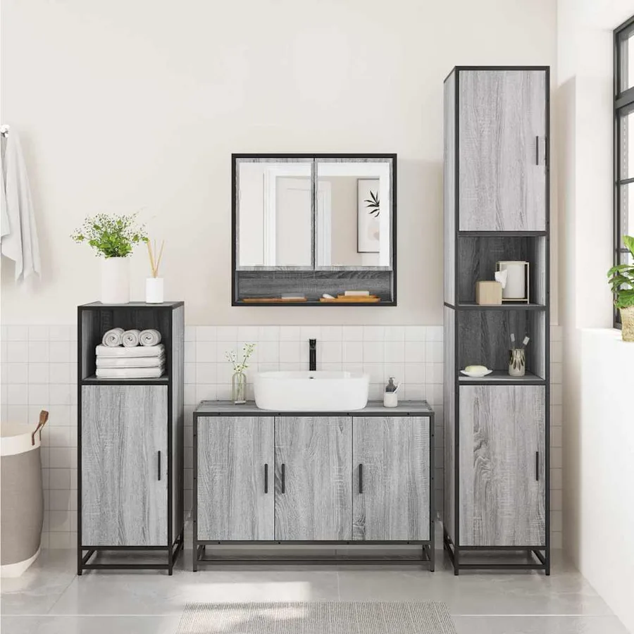 Ensemble de meubles de salle de bain 2 pcs Sonoma gris - 4