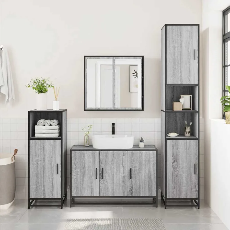 Ensemble de meubles de salle de bain 2 pcs Sonoma gris - 4