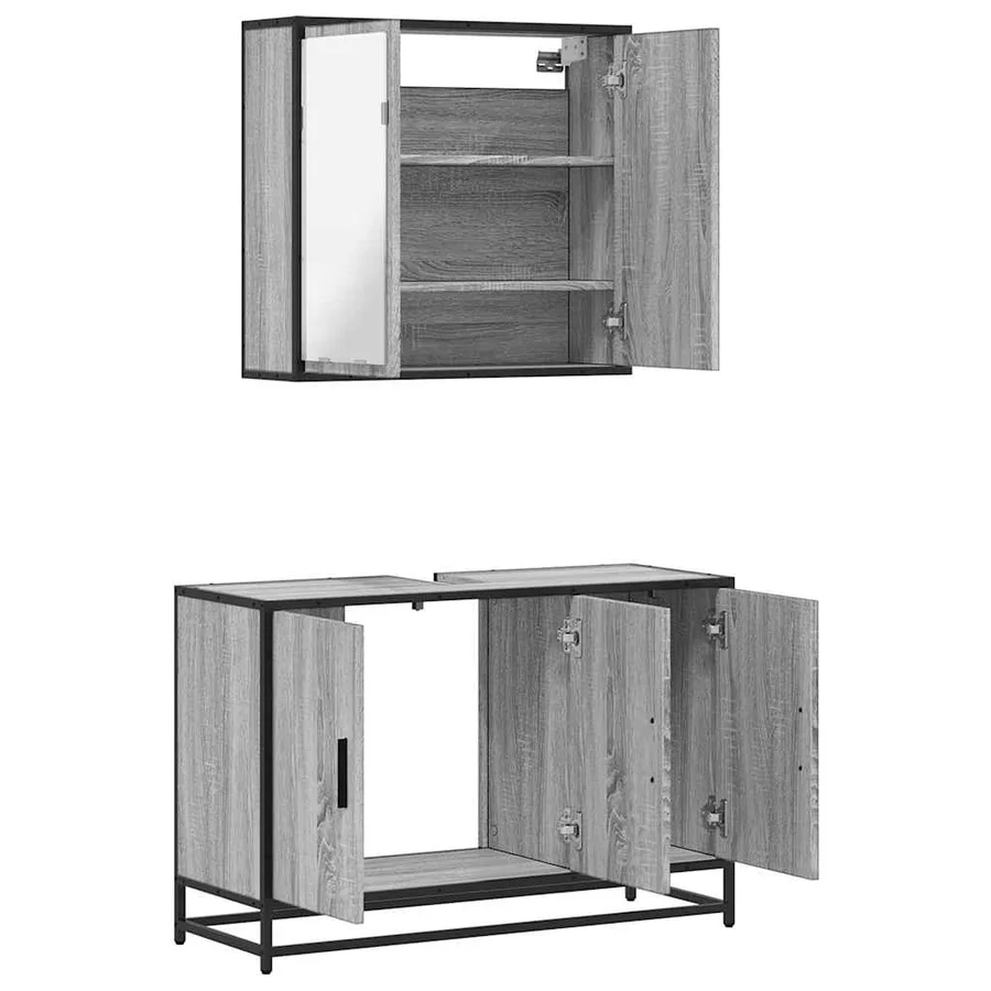 Ensemble de meubles de salle de bain 2 pcs Sonoma gris - 8