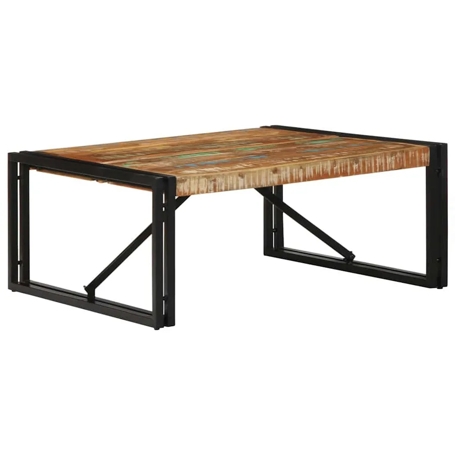 Table basse multicolore 80x80x35 cm bois de récupération massif - 10