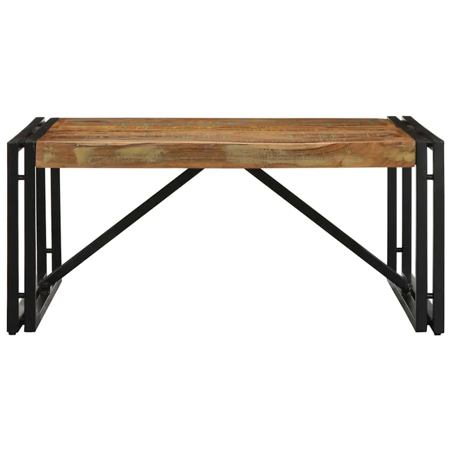 Table basse multicolore 80x80x35 cm bois de récupération massif - 2
