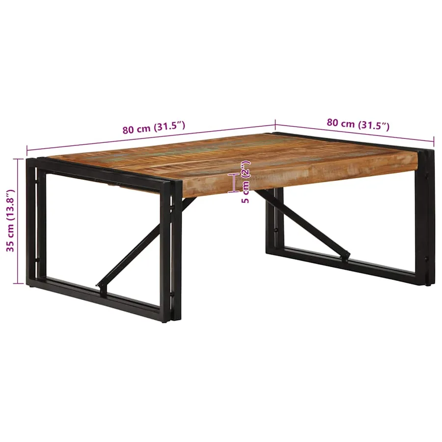Table basse multicolore 80x80x35 cm bois de récupération massif - 9