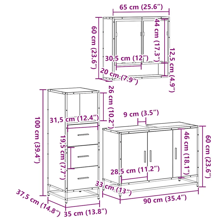 Ensemble de meubles de salle de bain 3 pcs Sonoma gris - 11