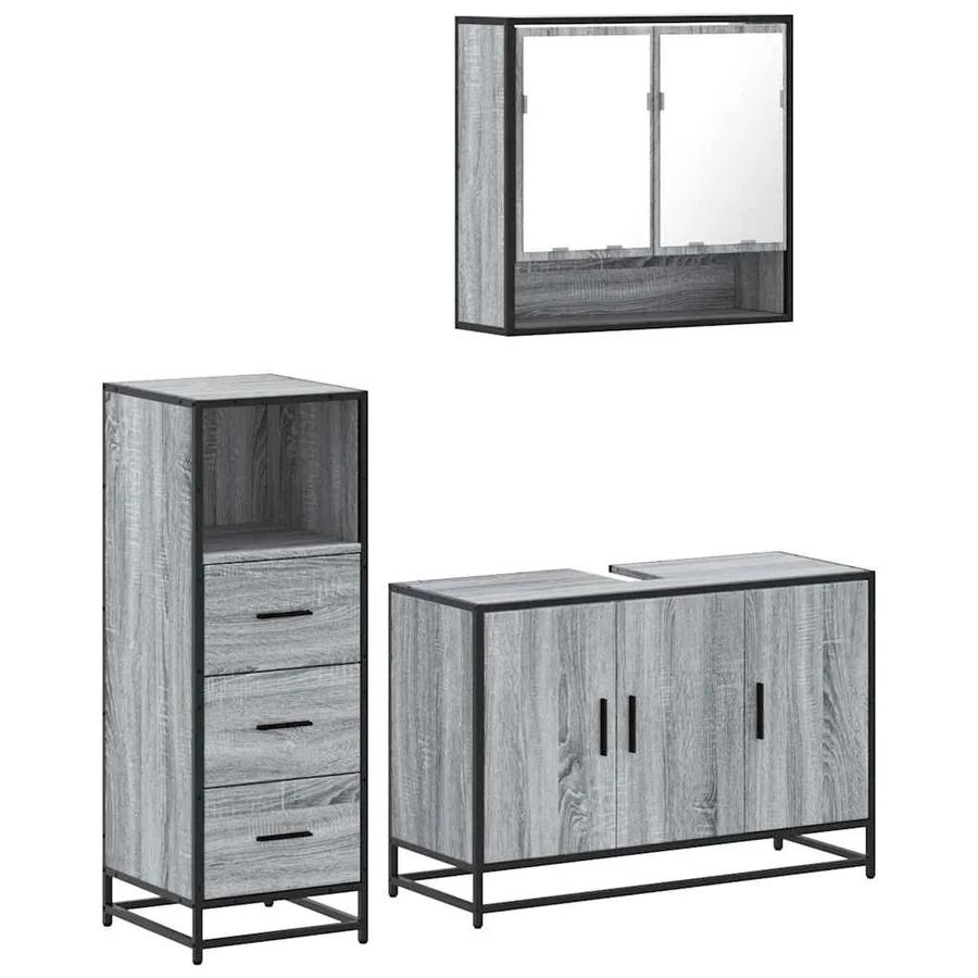 Ensemble de meubles de salle de bain 3 pcs Sonoma gris - 2