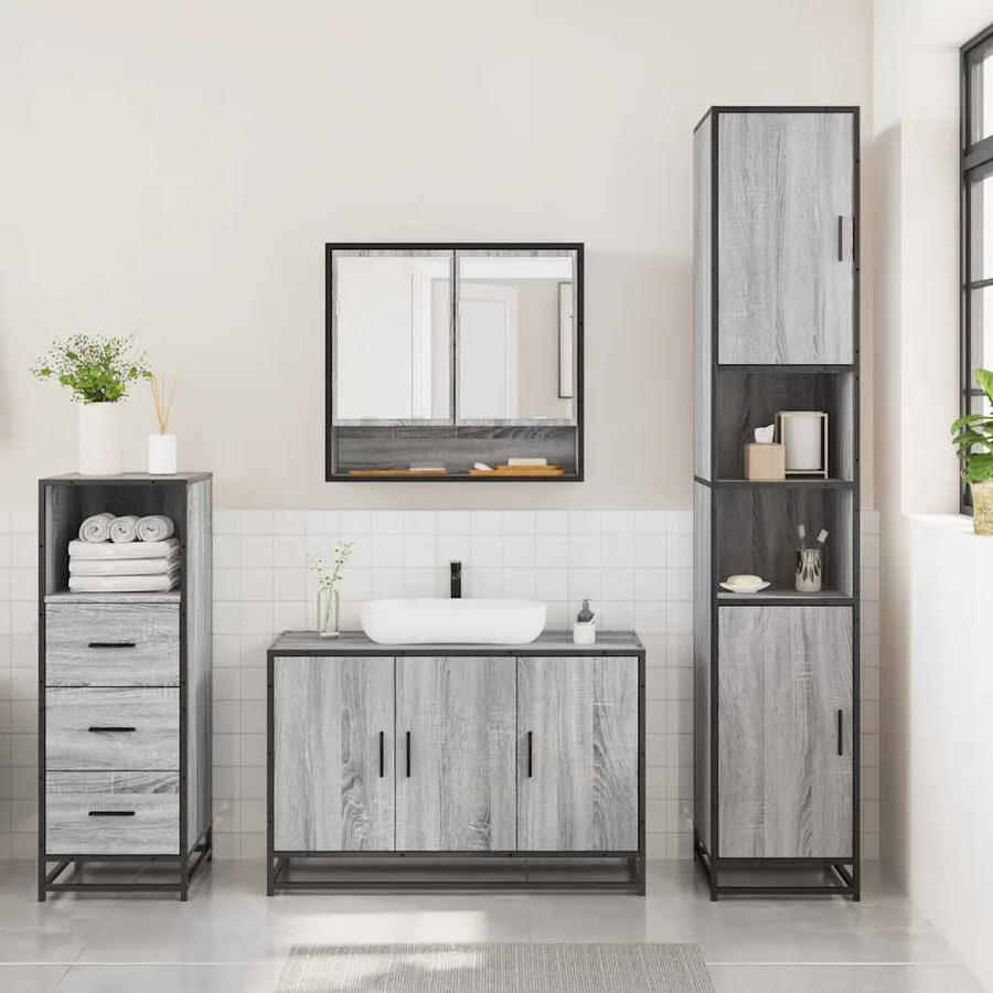 Ensemble de meubles de salle de bain 3 pcs Sonoma gris - 3
