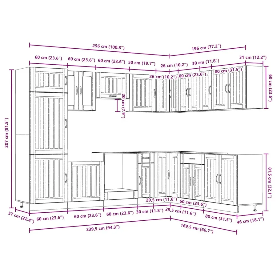 Ensemble d'armoires de cuisine 14 pcs Lucca bois d'ingénierie - 8