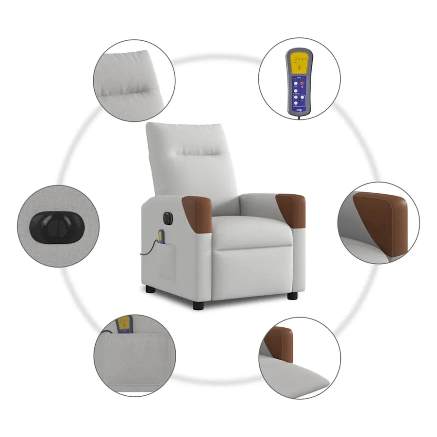 Fauteuil de massage inclinable électrique gris nuage tissu - 10