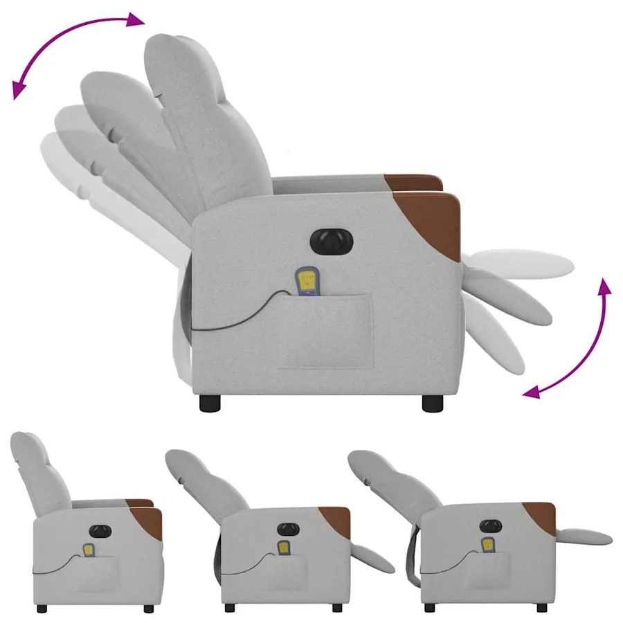 Fauteuil de massage inclinable électrique gris nuage tissu - 8