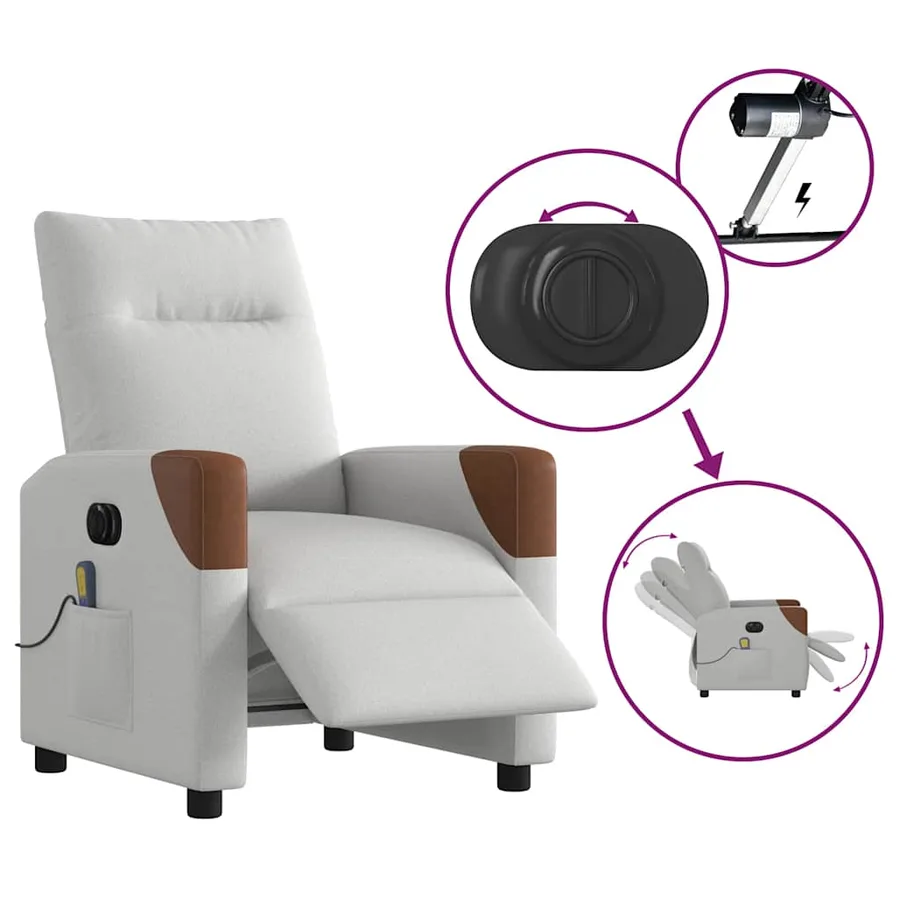 Fauteuil de massage inclinable électrique gris nuage tissu - 9