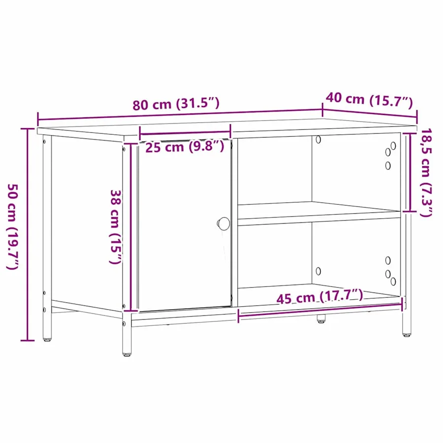Meuble TV 80 x 40 x 50 cm chêne artisanal Bois d'ingénierie - 12