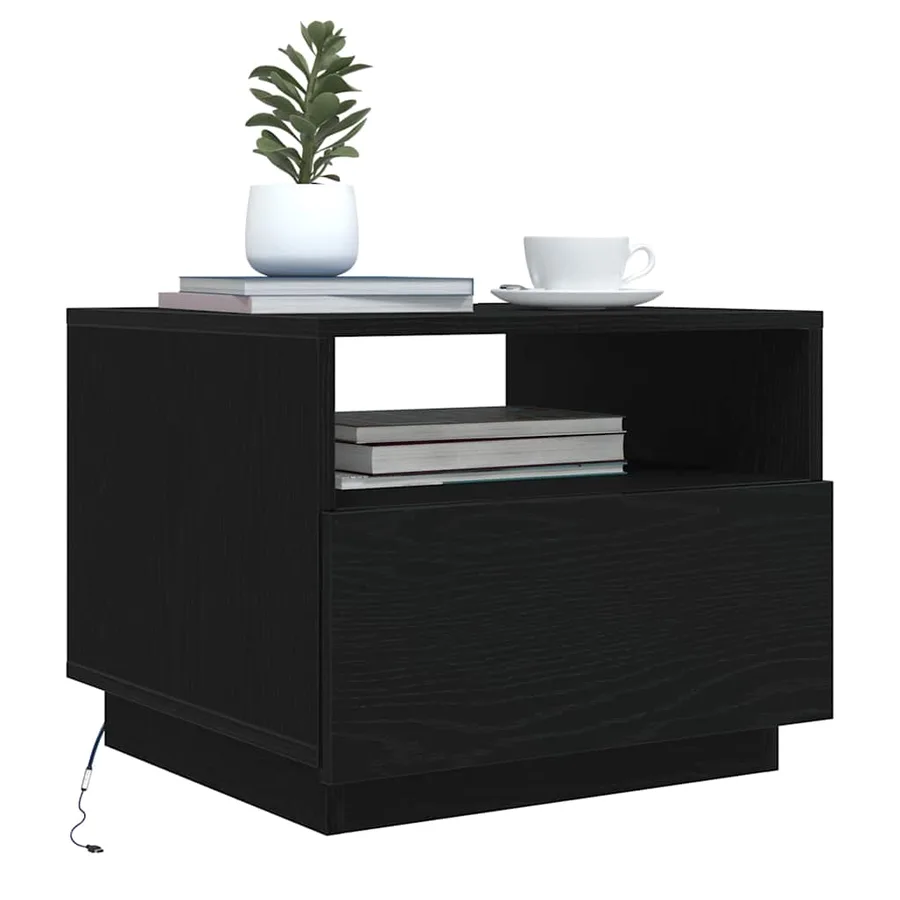 Table basse avec lumières LED chêne noir 50x49x40 cm - 5