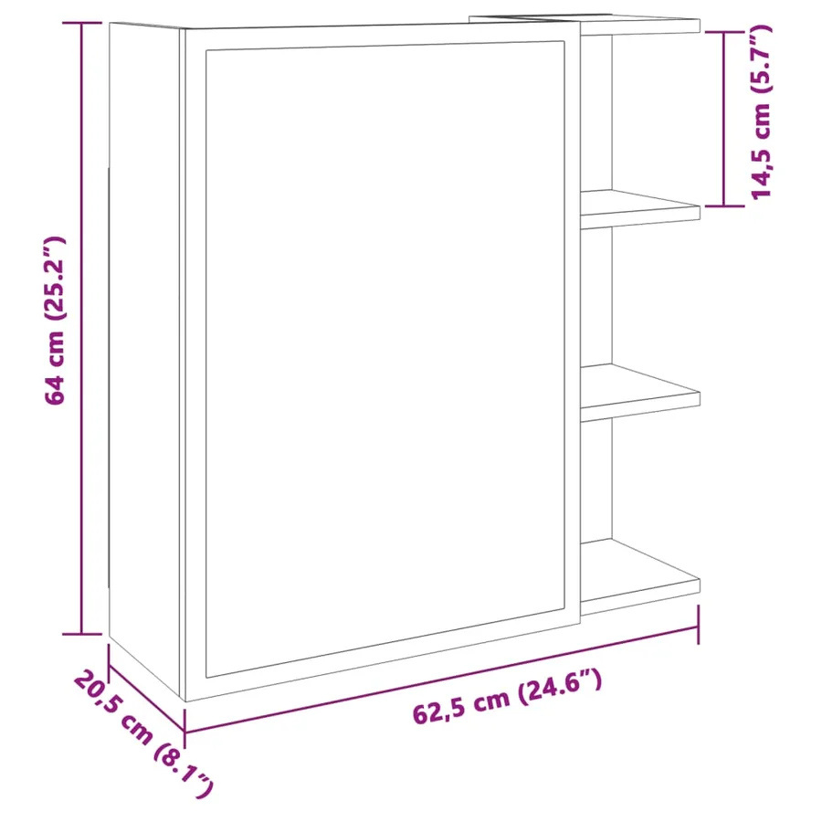 Armoire à miroir salle de bain chêne artisanal 62,5x20,5x64 cm - 12