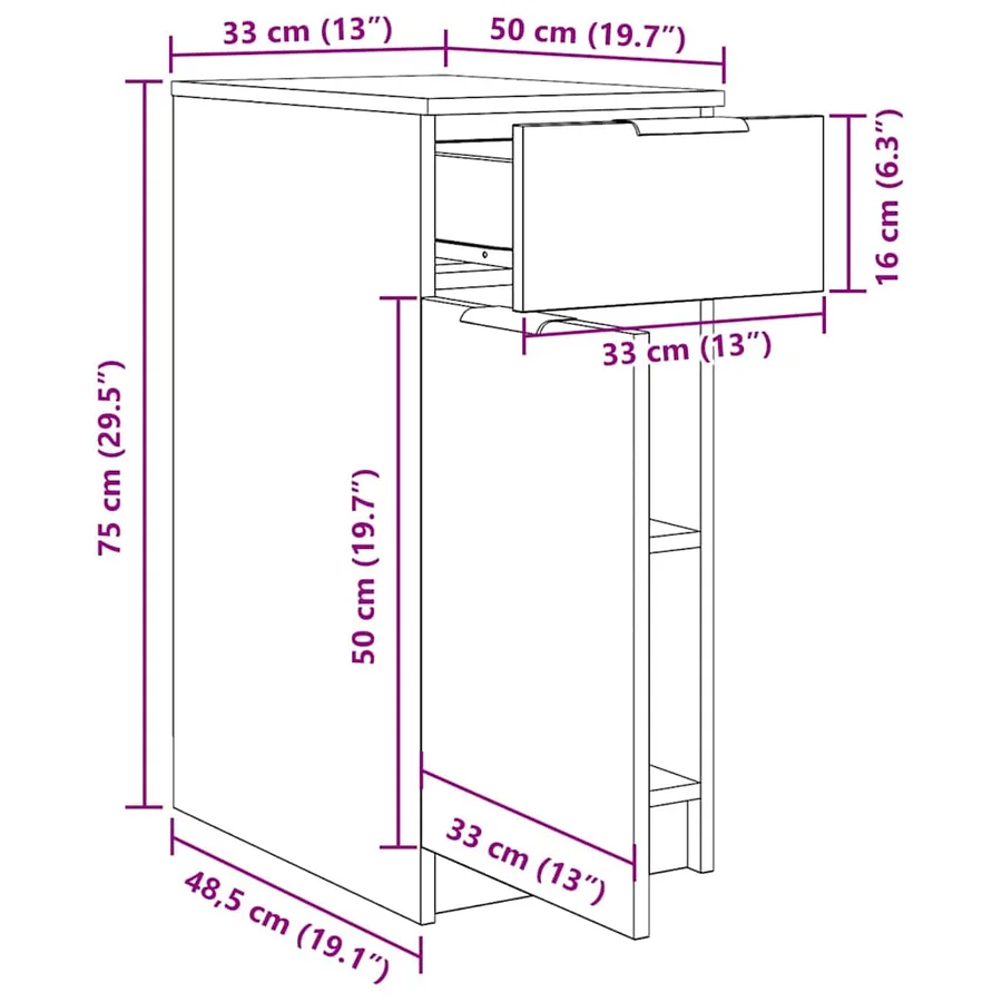 Cabinet de Bureau Chêne noir 33 x 50 x 75 cm Bois d'ingénierie - 11
