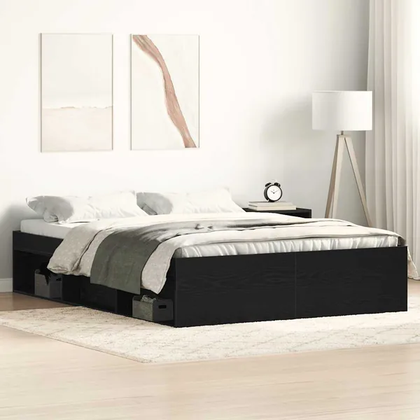 Cadre de lit sans matelas chêne noir 120 x 190 cm bois d'ingénierie
