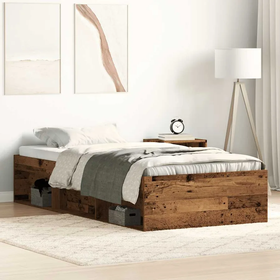 Cadre de lit sans matelas bois ancien 75 x 190 cm bois d'ingénierie