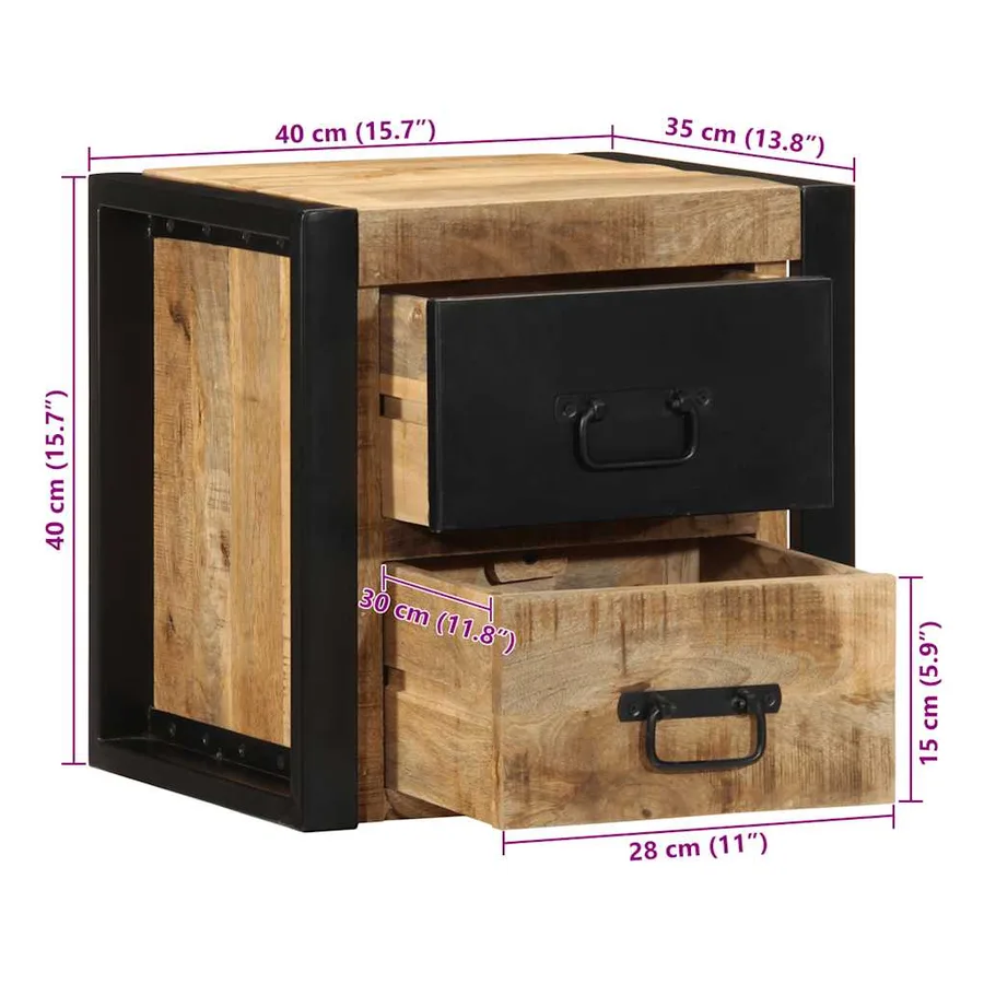 Tables de chevet 2 pcs 40x35x40 cm bois de manguier massif brut - 15