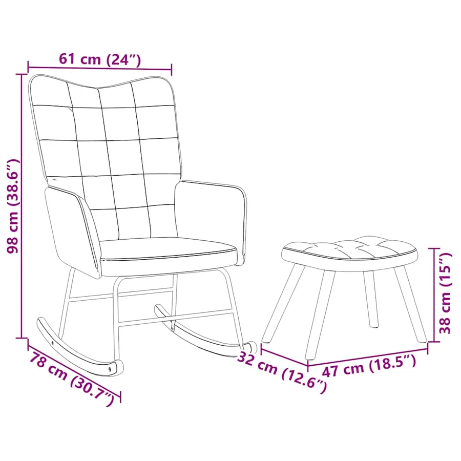 Chaise à bascule avec tabouret en velours vert foncé - 11
