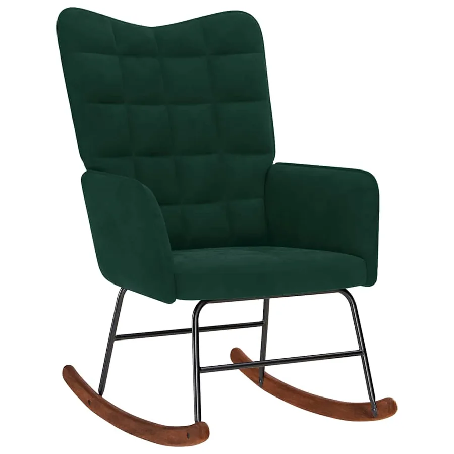 Chaise à bascule avec tabouret en velours vert foncé - 4