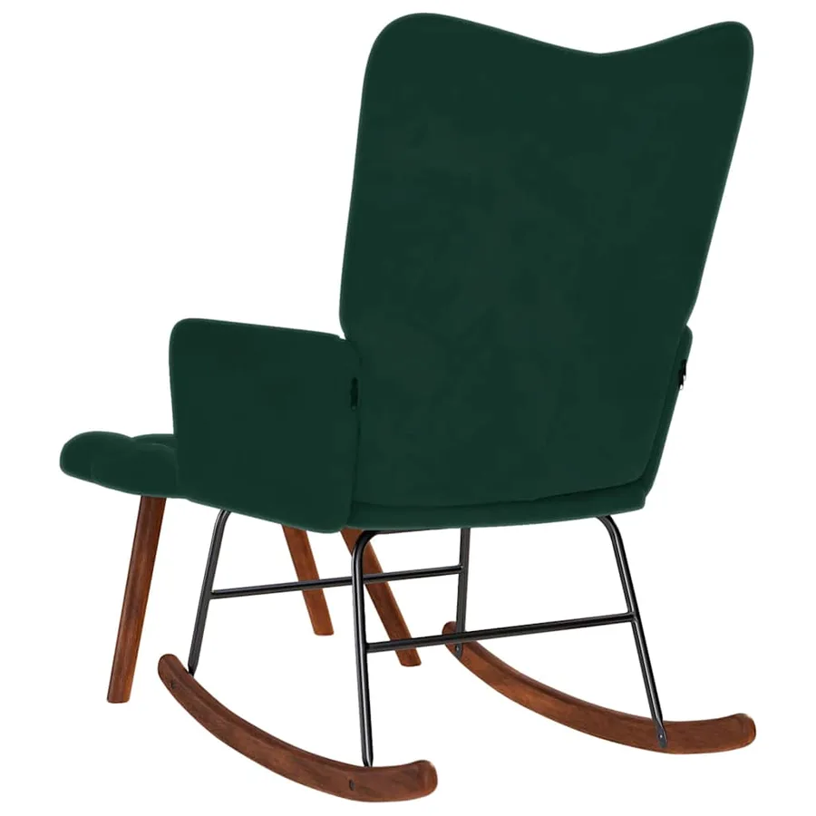 Chaise à bascule avec tabouret en velours vert foncé - 7