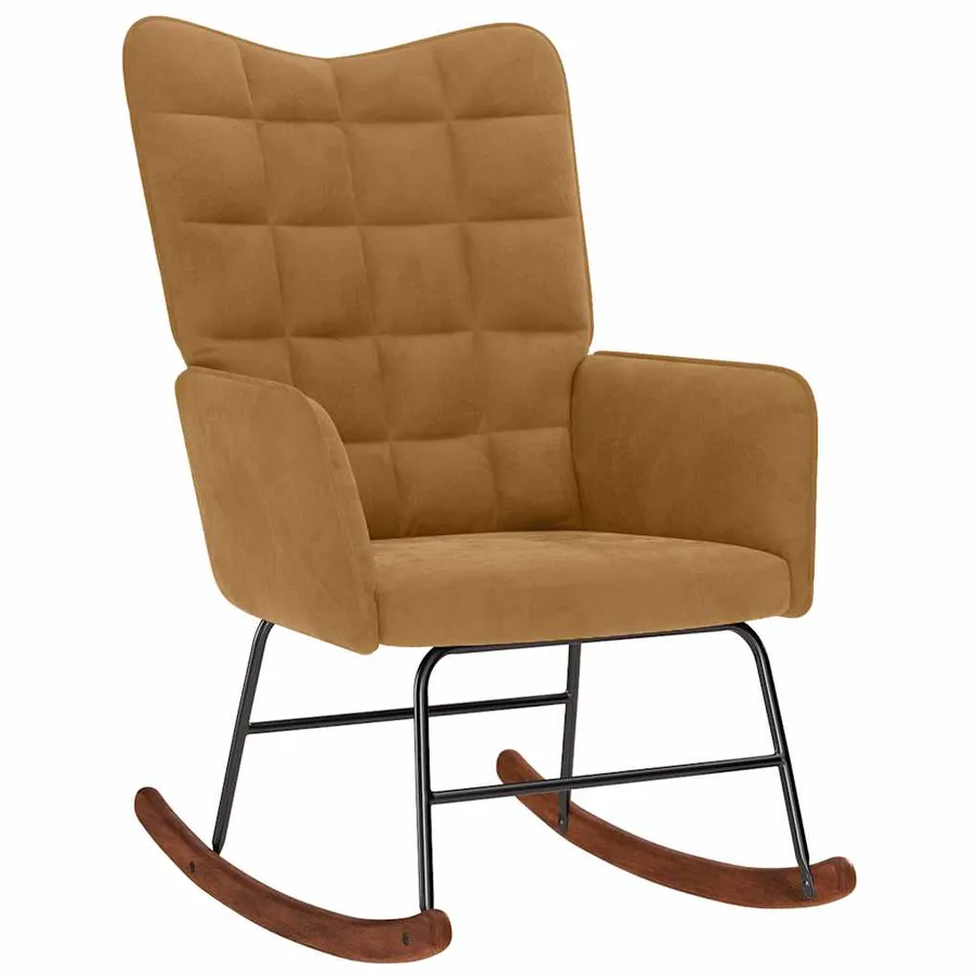 Chaise à bascule avec repose-pied marron velours - 4