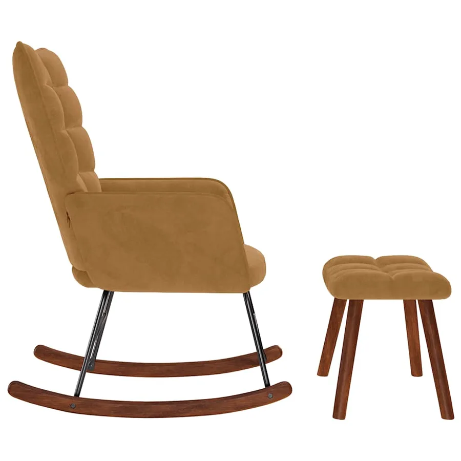 Chaise à bascule avec repose-pied marron velours - 6