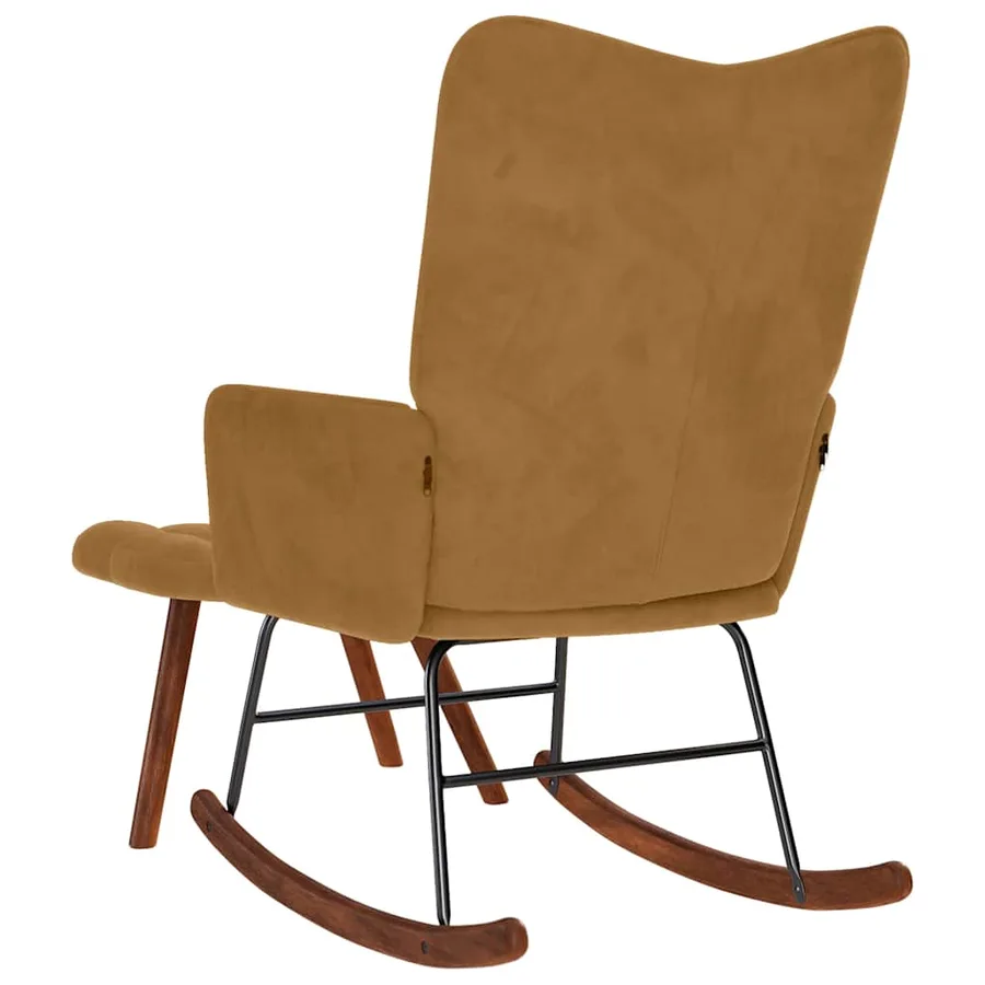 Chaise à bascule avec repose-pied marron velours - 7
