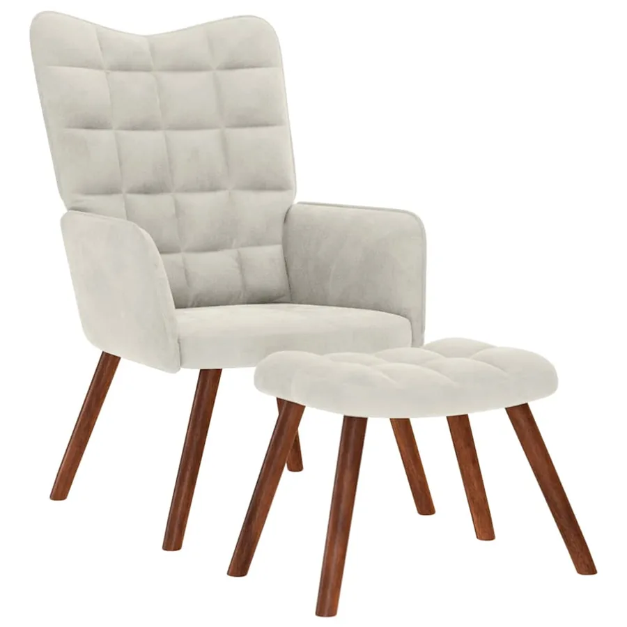 Fauteuil relax avec tabouret en velours crème
