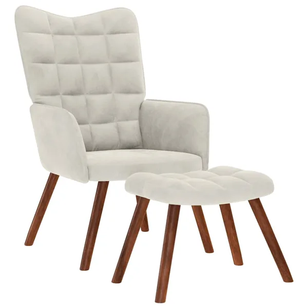 Fauteuil relax avec tabouret en velours crème