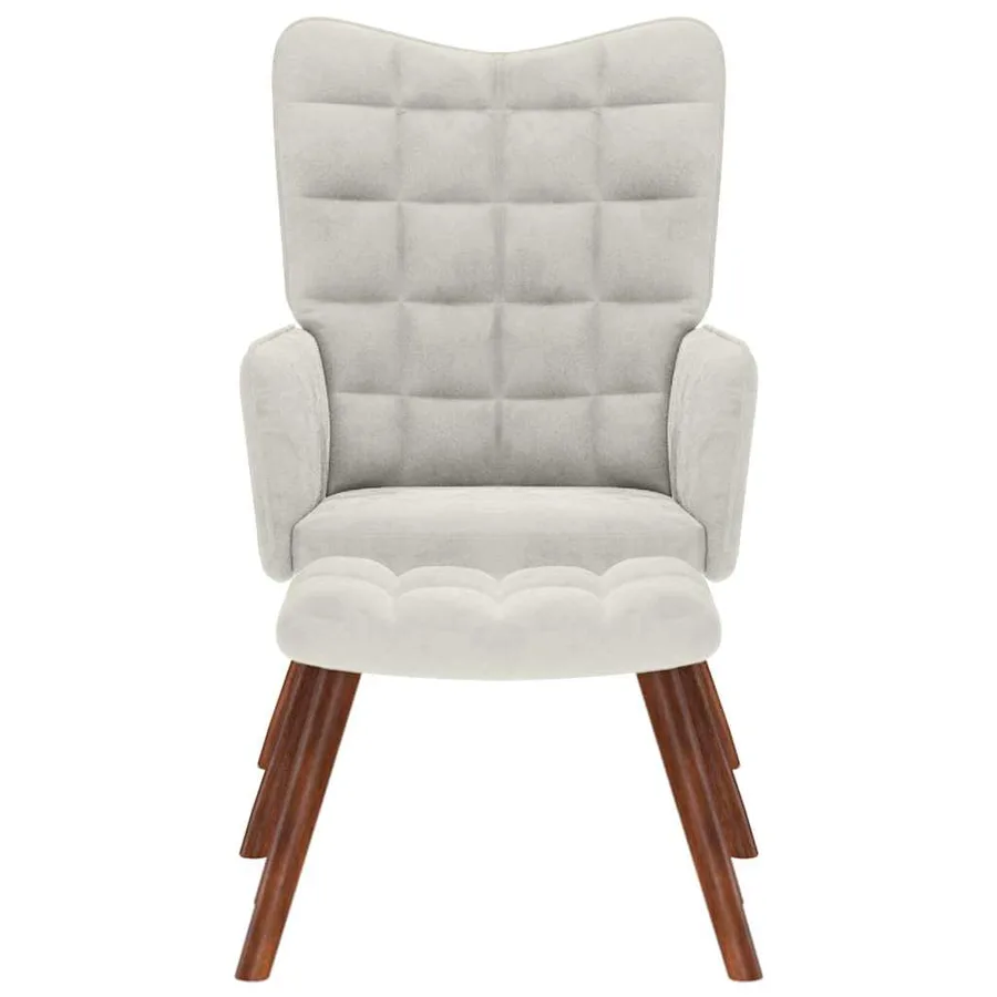 Fauteuil relax avec tabouret en velours crème - 3