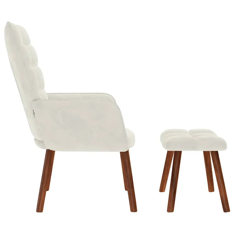 Fauteuil relax avec tabouret en velours crème - 6