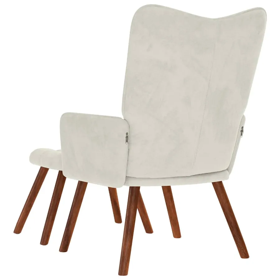 Fauteuil relax avec tabouret en velours crème - 7