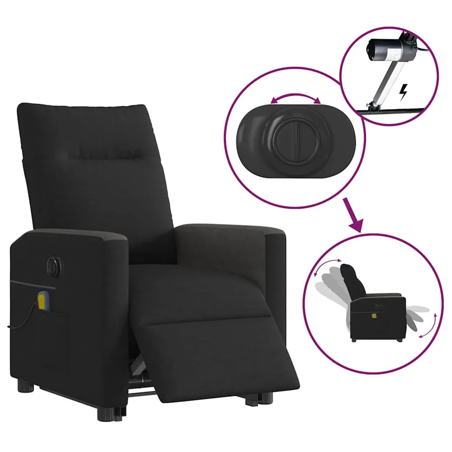 Fauteuil inclinable de massage électrique Noir Tissu - 10