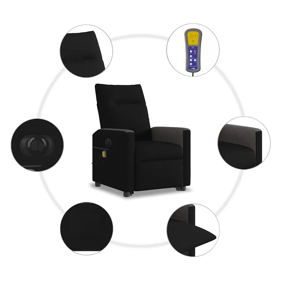 Fauteuil inclinable de massage électrique Noir Tissu - 11