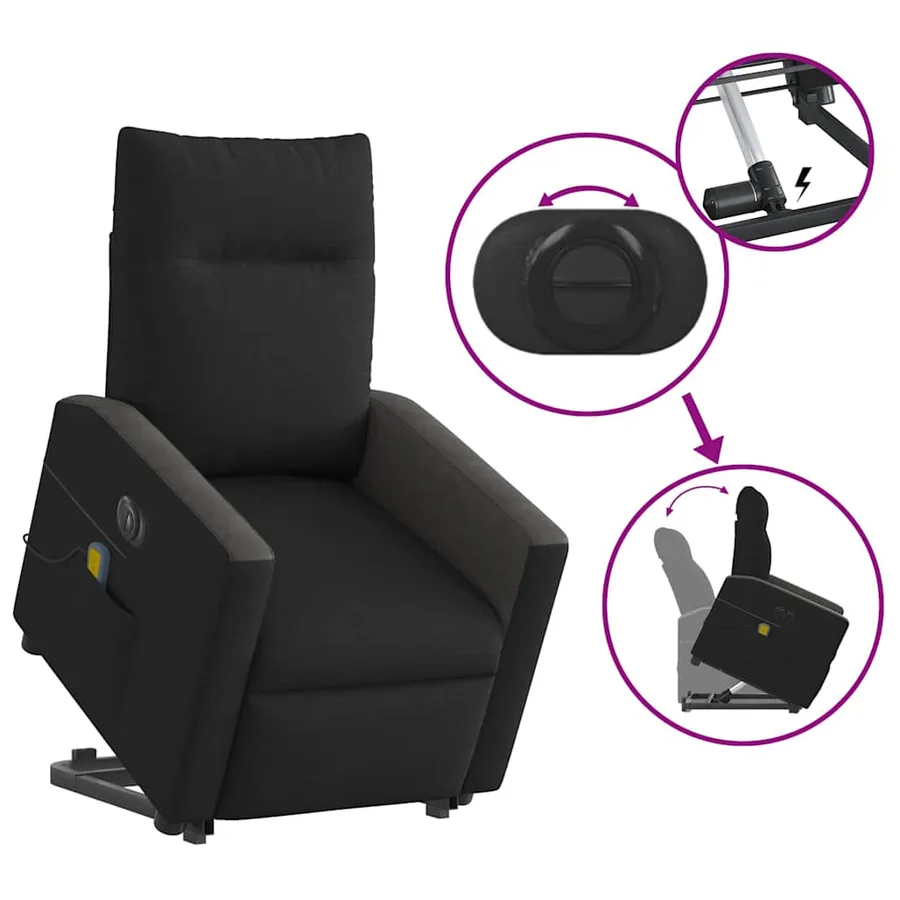 Fauteuil inclinable de massage électrique Noir Tissu - 9