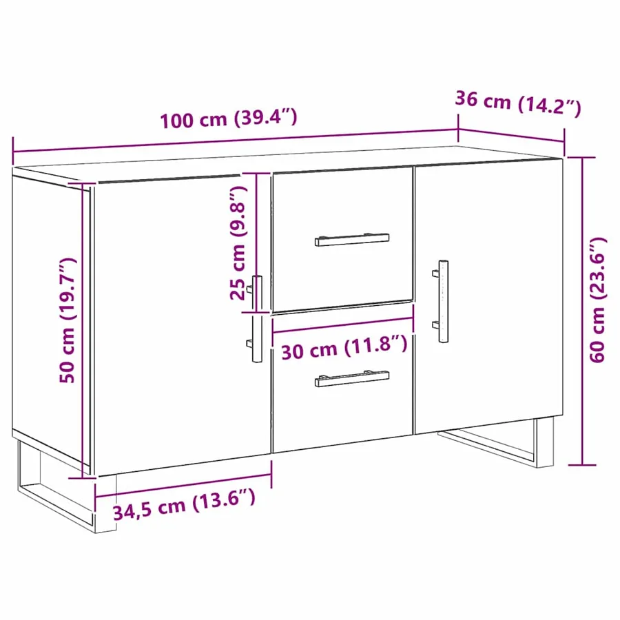 Buffet Chêne noir 100 x 36 x 60 cm Bois d'ingénierie - 12