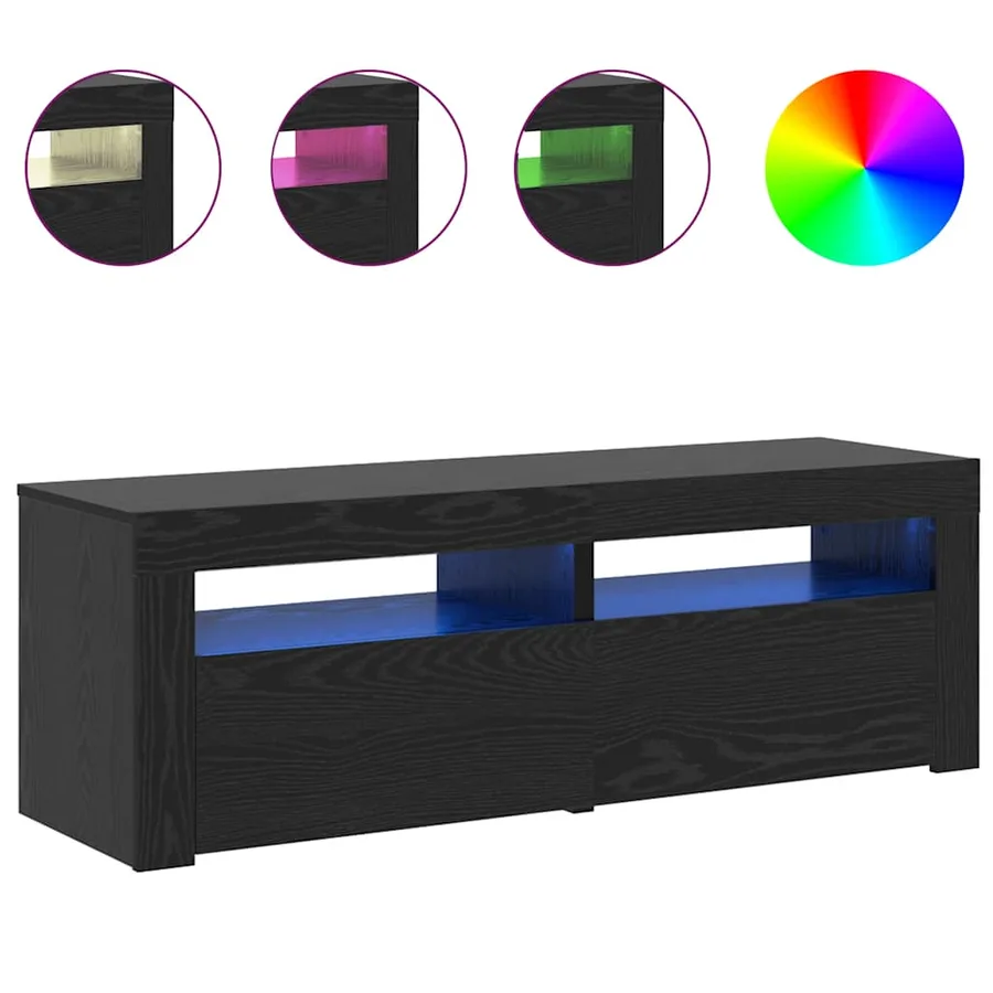Meuble TV avec éclairage LED en chêne noir 120 x 35 x 40 cm bois d'ingénierie - 4