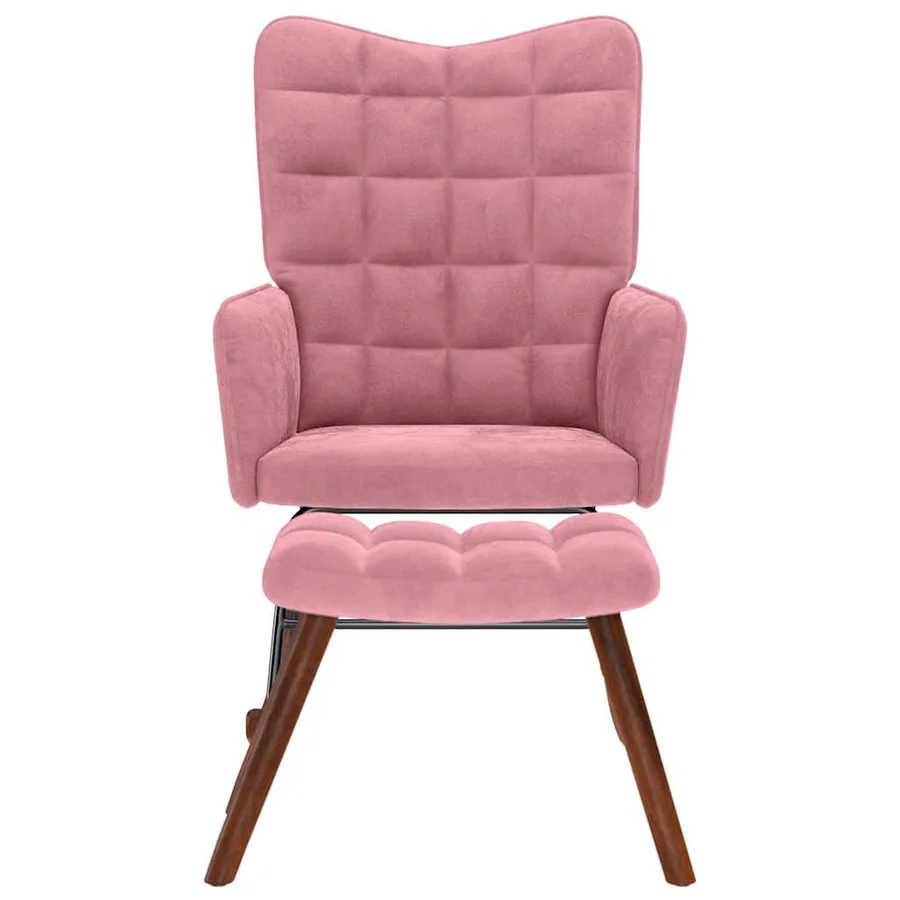 Chaise à bascule avec repose-pied rose velours - 3