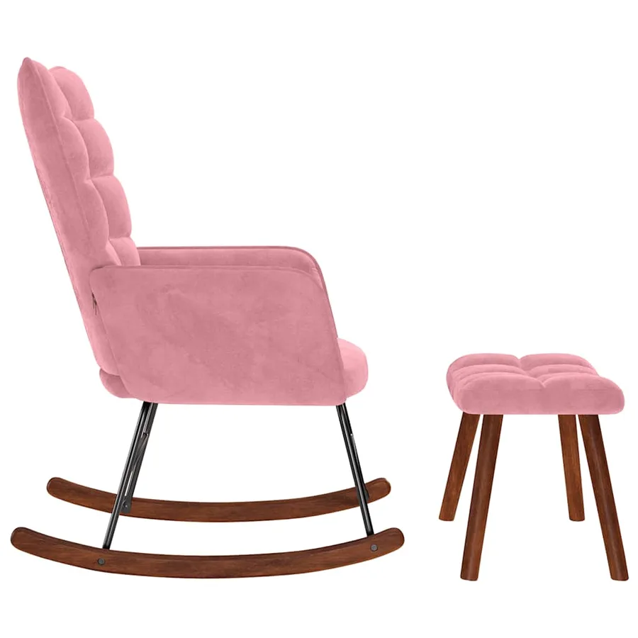 Chaise à bascule avec repose-pied rose velours - 6