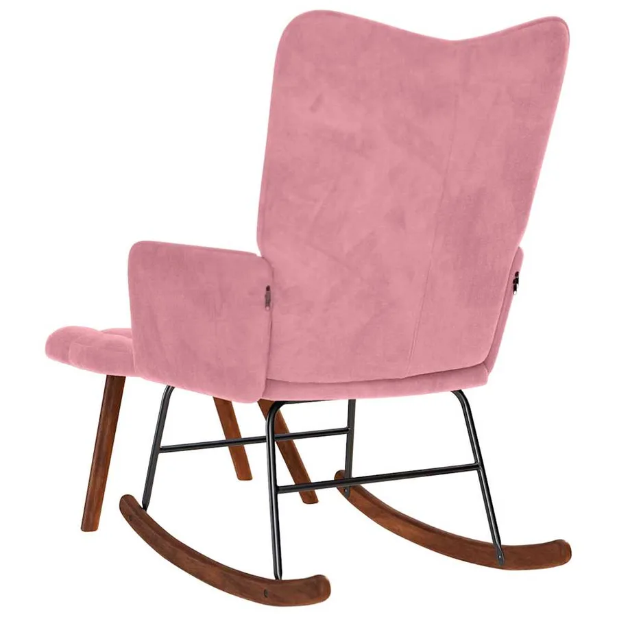 Chaise à bascule avec repose-pied rose velours - 7