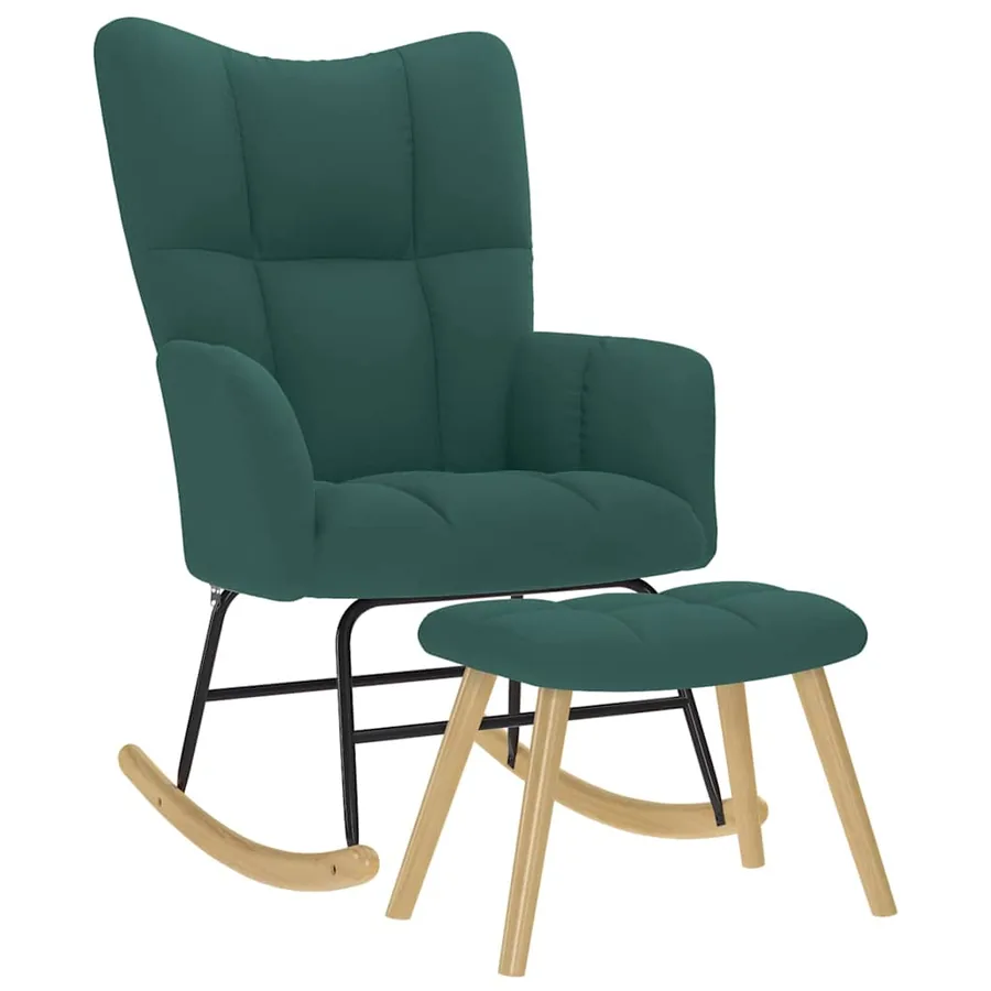 Chaise à bascule avec repose-pied Vert foncé Tissu