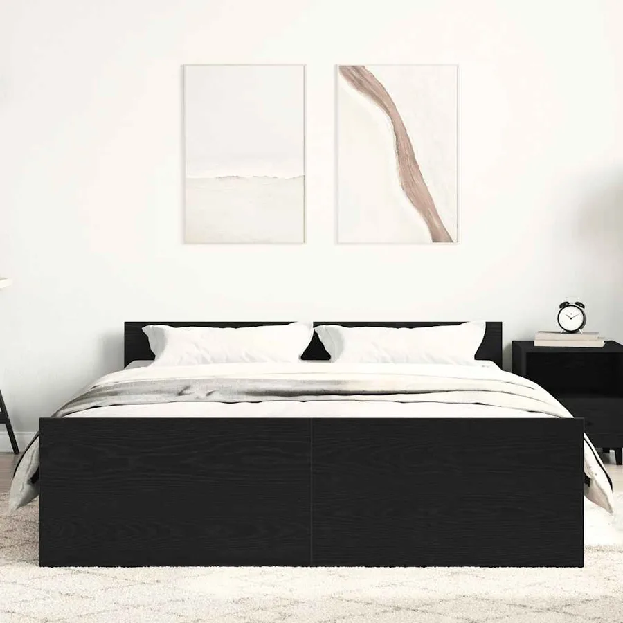 Cadre de lit sans matelas chêne noir 120 x 190 cm bois d'ingénierie - 3
