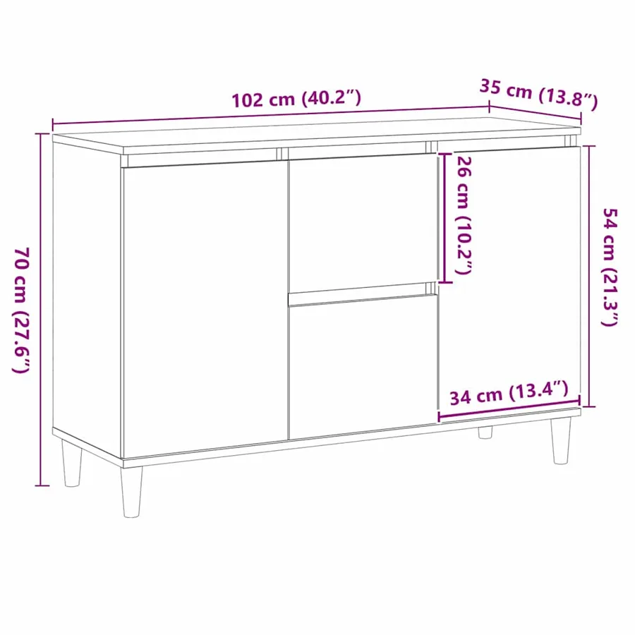 Buffet avec tiroir Noir 102 x 35 x 60 cm Bois d'ingénierie - 11