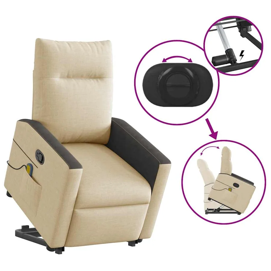 Fauteuil inclinable de massage Crème Tissu - 9